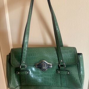 Liz Claiborne Green Crocodile-Embossed Shoulder Bag